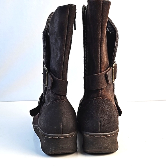 Born Kore Nubuck Leather & Wool Brown Buckle Detail Side Zip Mid Calf Boot - Picture 7 of 16